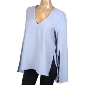 Topshop Periwinkle Slit Bell Sleeve Top VNeck Boxy Tunic Blouse Womens Size 8